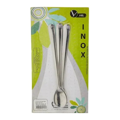COLHER PARA SUCO INOX 18CM COM 3 PÇS VIEL