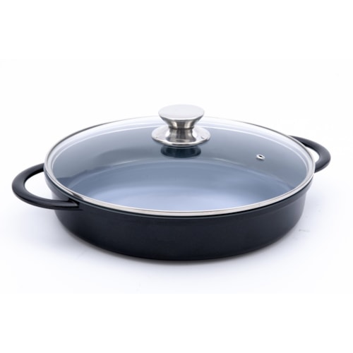 Panela Caçarola Baixa Antiaderente Preta 30x6cm 3,7L Indução Hercules