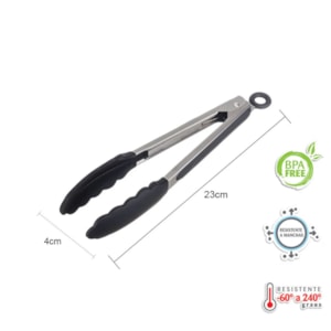 PEGADOR INOX COM PONTA SILICONE PRETA 23CM WECK