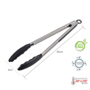 PEGADOR INOX COM PONTA SILICONE PRETO 30CM WECK