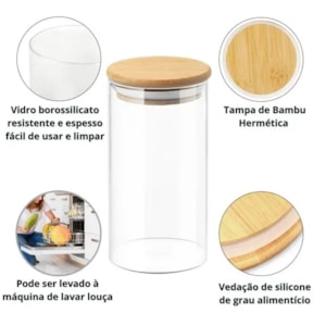 POTE HERMETICO VIDRO BOROSSILICATO 1L TAMPA DE BAMBU